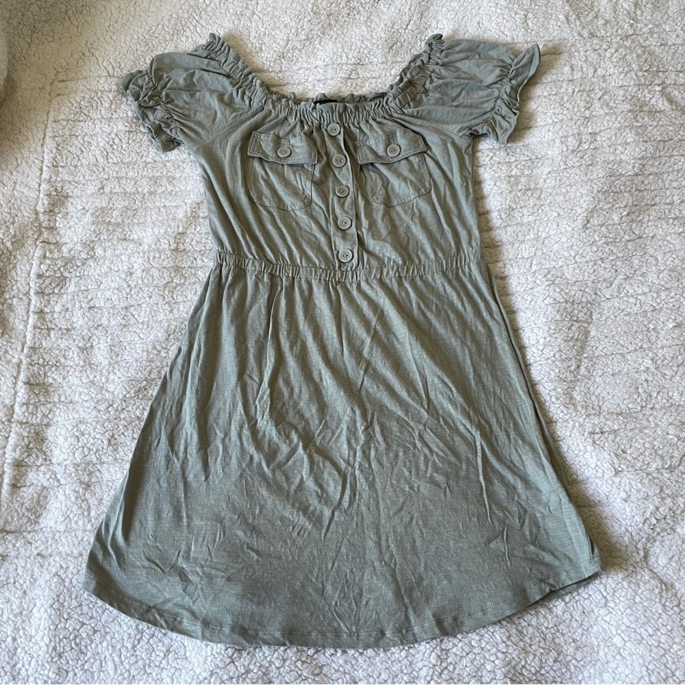 Derek Heart Green Puff Sleeve Off the Shoulder Milkmaid Mini Dress